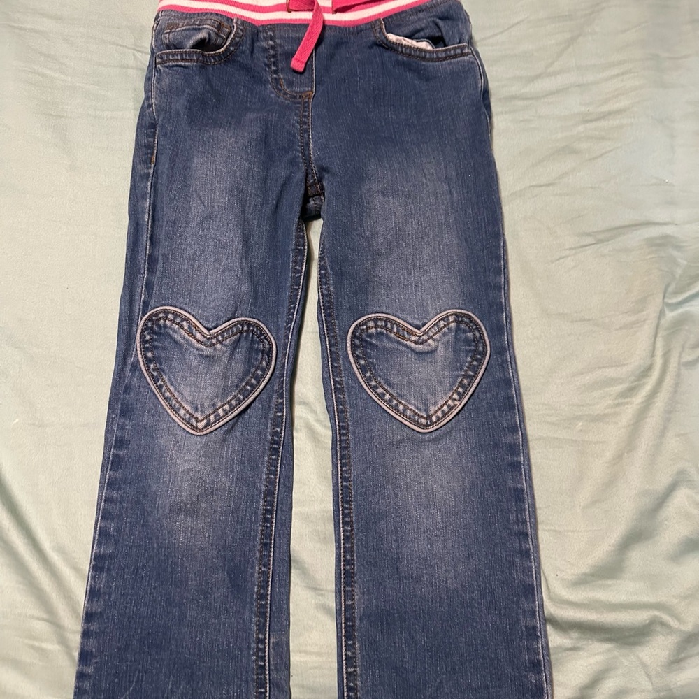 Mini Boden Pink and White Striped Waistband Jeans